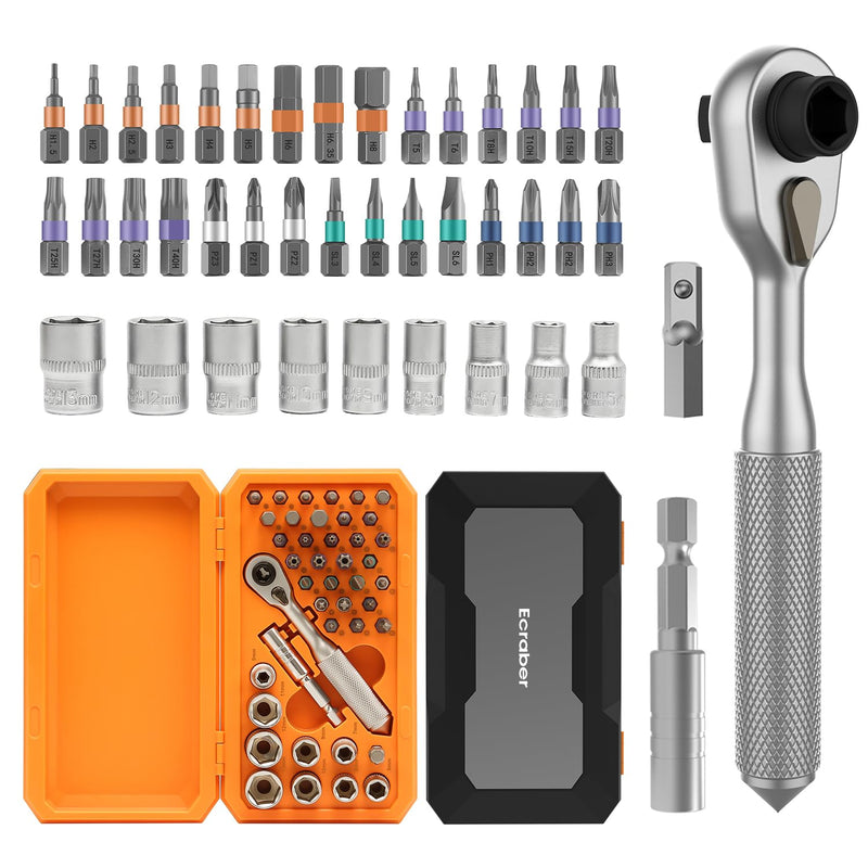 42-in-1 Screwdriver Set Drive Socket Ratchet Wrench Magnetic S2 Bits, 70N.m Household Tool Repairing Kit for Bike, Ebike, Motorbike, Automobile, Furniture, Machinery Service Kit