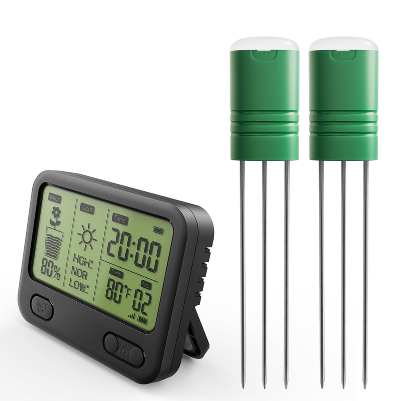 Nexuslab Wireless Soil Moisture Meter with LCD Receiver – 3‑Probe 3‑in‑1 Sensor (Moisture, Temperature, Light), 230 ft RF Range, Waterproof, Long Battery Life for Indoor/Outdoor Plants and Gardens Main Unit + 2 Sensors