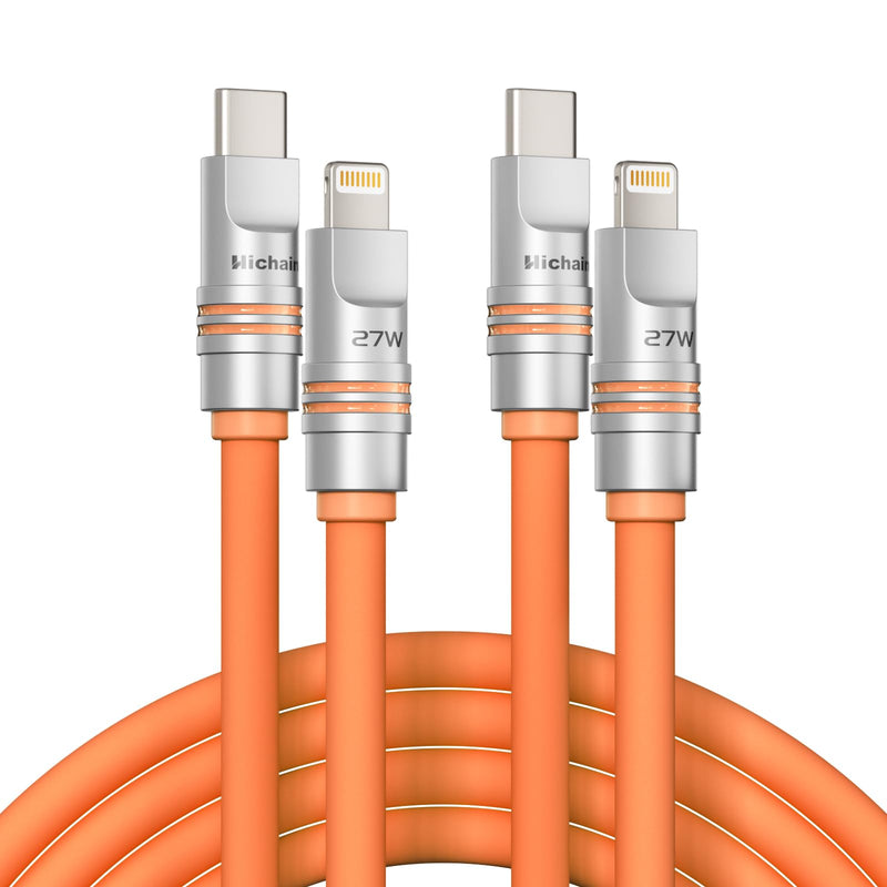 Hichian 2Pack 6.5FT iPhone Fast Charger Chubby 27W Cable, [MFi Certified] USB C to Lightning Cable Fast Charging Cord for Apple iPhone 14/14 Pro Max/13 Mini/12/11/XS/XR/8/7Plus,iPad Orange