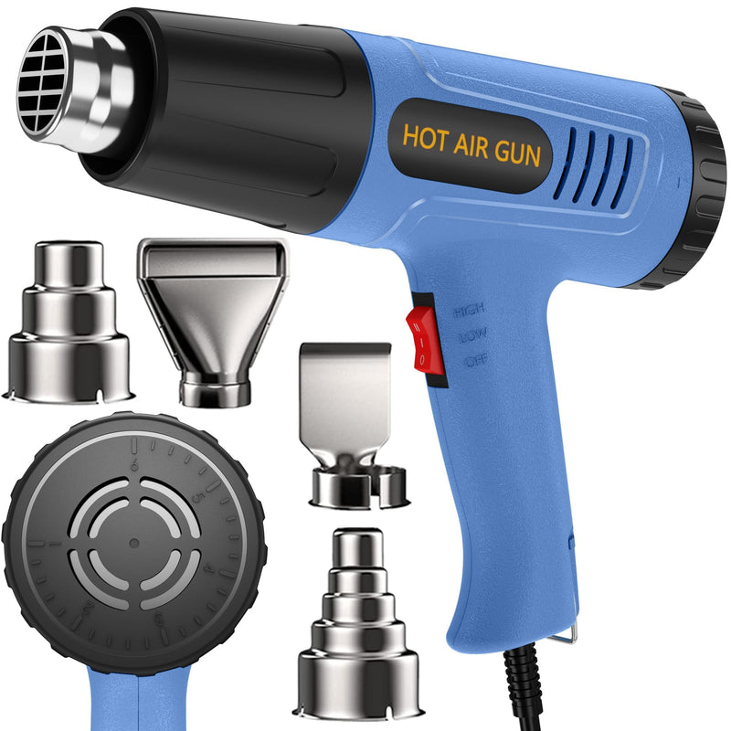 Heat Gun Kit 572 & 1112℉ Dual-Lvel & Rear Rotation Temperature Control 4 Nozzles Heat Gun' Overload Protection For Crafting, Shrink Tubing, Vinyl Wrap, Shrink Wrap,5Ft Power Cord Rear Rotation-1
