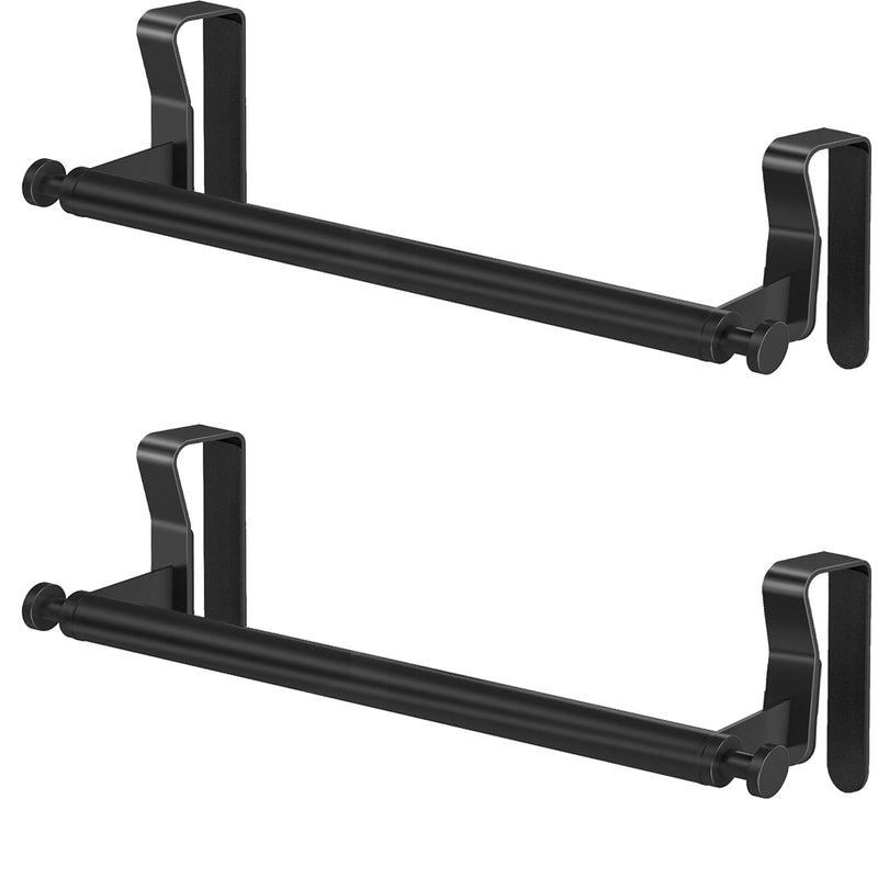 Over Cabinet Towel Holder, Stainless Steel Over The Cabinet Towel Rack Bars for Kitchen Cabinet Doors, Dish Towel Holder with Hooks, 2 Pack (Black) Black 10.5 inch
