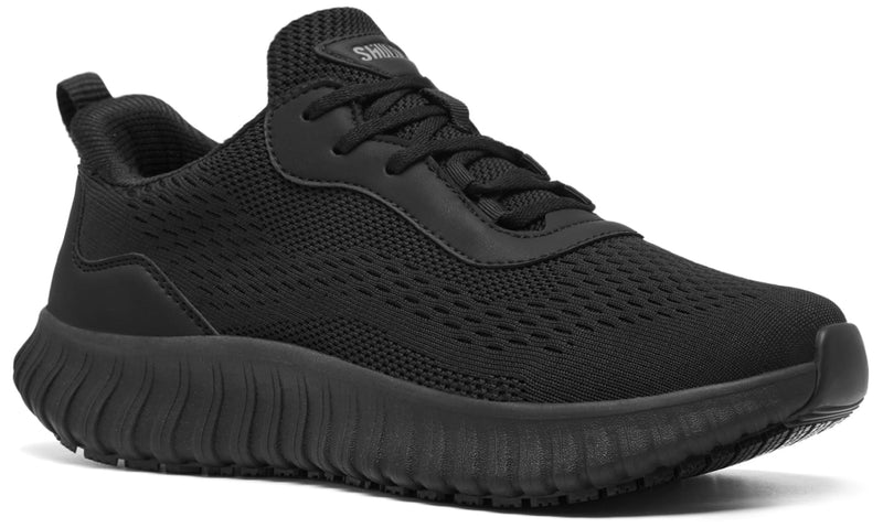 SHULOOK Women's Non Slip Work Shoes Slip-Resistant Kitchen Chef Restaurant Food Service Nurse Shoe Comfortable Mesh Breathable Walking Sneakers Black 8.5