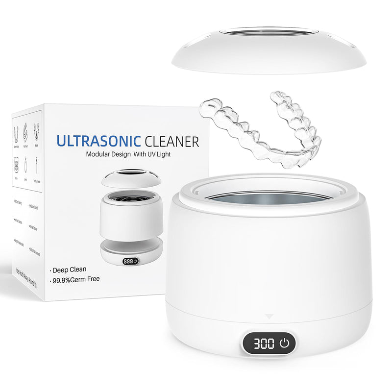Upgraded Ultrasonic Retainer Cleaner Machine,45kHz Professional Dental Cleaning Pod with Digital Timer & 200ML Capacity,Deep Cleaning for Denture,Night Guard,Aligner,Toothbrush,Jewelry and More(White) White