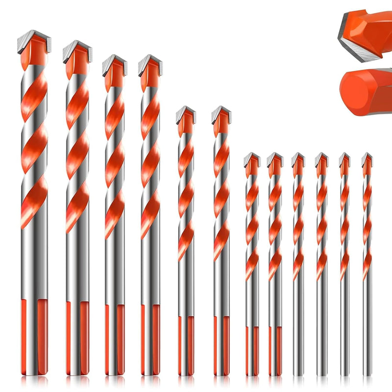 12 Piece Masonry Drill Bit Set for Concrete and Tile Industrial Grade Carbide Hammer Drill Bits 3mm-12mm No Slip Shank for DIY and Pro Projects 12