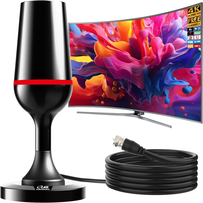 Indoor TV Antenna for Smart TV, Local Channels with Strong Magnetic Base, 360° Long Range Reception, 10ft Coax Cable, Supports 4K 1080P Red