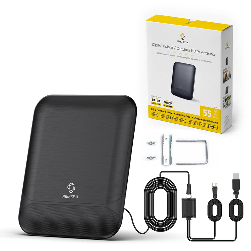 Digital TV Antenna for Smart TV Indoor & Outdoor, 55 Miles Amplified HDTV Antenna with Signal Booster, Reception for Local Channels 8K 4K 1080P HD VHF UHF, with 16ft Coax Cable