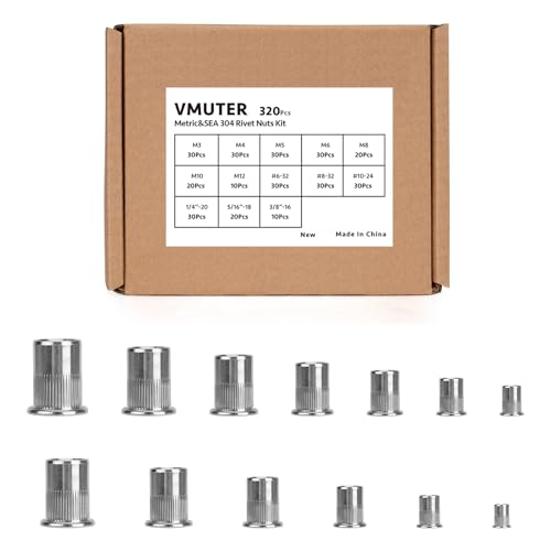 320Pcs Metric & SAE Rivet Nuts Kits, 304 Flat Head Rivnut, Silver 320pcs-Metric&SAE Kits