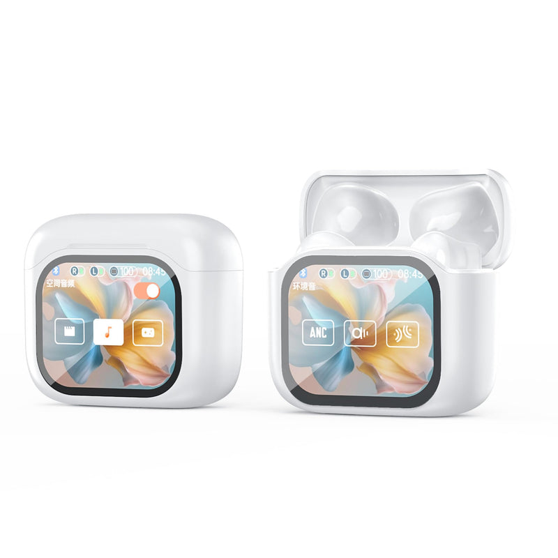 Equipped with a Full-Color LCD Touchscreen on its case, These Earbuds Create a self-contained Command Center. with a Simple tap, You can Handle Music, Calls, Noise Cancellation, and Battery Checks