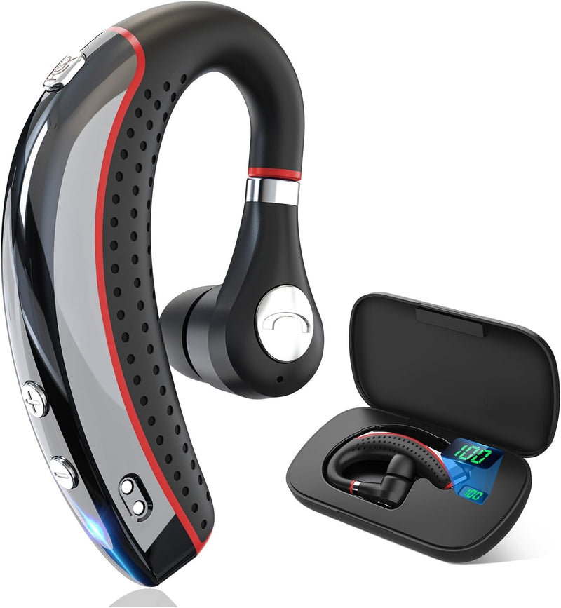 Bluetooth headset,Bluetooth earpiece 500mAh Charging Case 72H of talk time, Bluetooth Headset with Noise Canceling Mic Voice Control Lightweight Sweat-Resistant Design For iphone Work Driver Office Red
