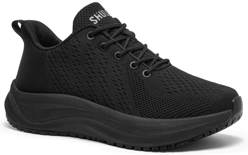 Women's Non Slip Work Shoes Slip Resistant Nurse Sneakers with Arch Fit Support Comfortable Mesh Walking Shoes for Food Service Chef Kitchen Restaurant 8 Black