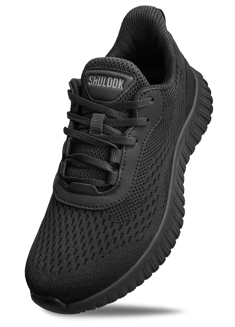 SHULOOK Non Slip Work Shoes for Men Slip Resistant Water-Resistant Food Service Kitchen Chef Restaurant Nurse Work Sneakers Lace Up Mesh Comfortable & Casual Walking Shoes Black 8.5