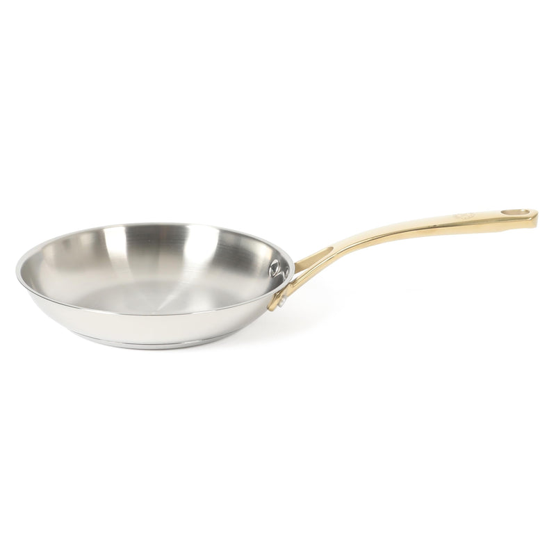Martha Stewart Castelle 8-Inch Stainless Steel Frying Pan with Gold-Tone Handle – Tri-Ply Encapsulated Bottom, Oven Safe & Induction Safe Skillet for Searing and Sautéing Stainless Steel W/ Gold Handle 8" Frying Pan
