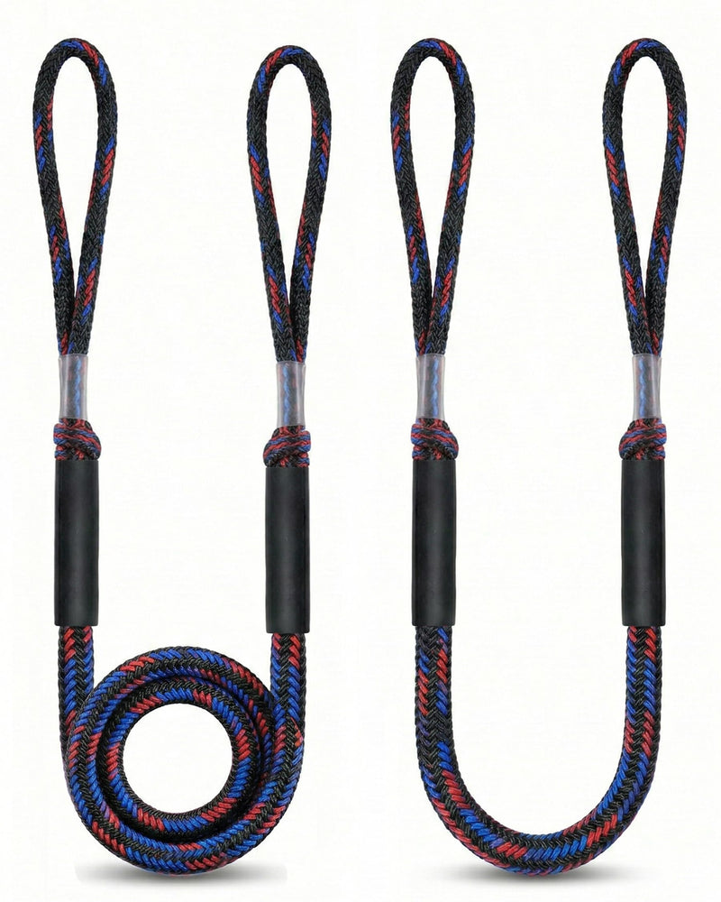 2Pack 4 Feet Bungee Dock Lines, Shock-Absorbing Elastic Marine Mooring Ropes/Tie Downs for Bass Boat, Jet Ski, Kayak, Fishing Pontoon, PWC Accessories, 2200LB Breaking Strength, Black, Gifts for Men Black and Blue 2 Pack 4 FT 2 Hoop End, 0 Clip End