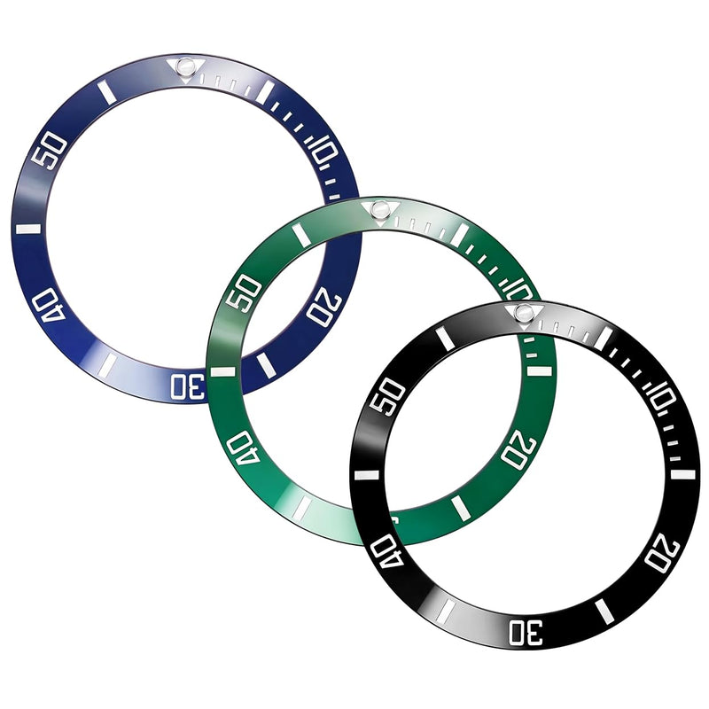 Ceramic Bezel Insert Replacement For Rolex Submariner 116610 114060 116613 116618 38mm 3pcs (Black+Blue+Green)