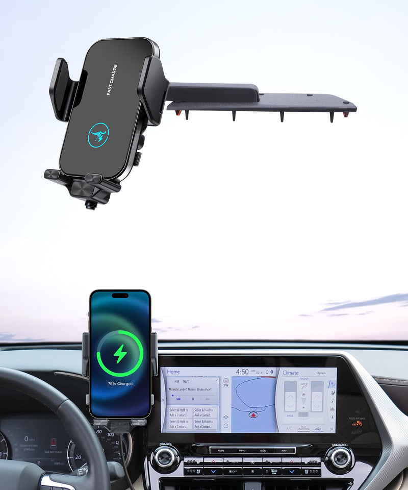 Wireless Charger Car Phone Holder for Toyota Highlander/Hybrid 2020-2026 | 8/12.3" Screen, Auto Clamp Cell Phone Mount Accessories 15W Qi Fast Charging Stand Compatible with iPhone Android, GPS Cradle