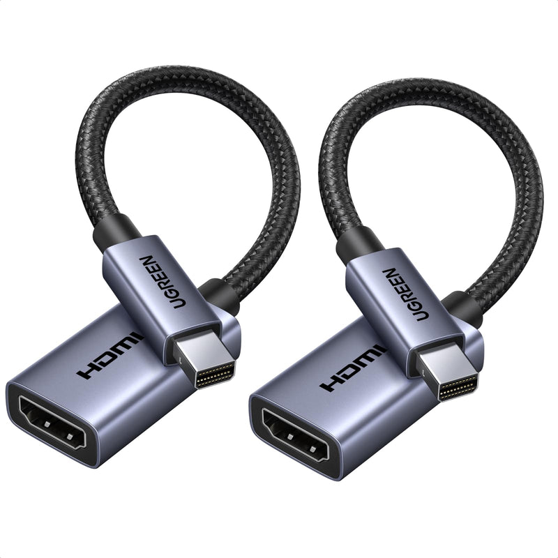 UGREEN 4K 2-Pack Mini DP to HDMI Passive Unidirectional Adapter, 0.66FT | Mini DP Thunderbolt to HDMI Converter, with 1440p HDCP 1.4 Aluminum Case Compatible for MacBook Air, Surface Pro/Dock Monitor