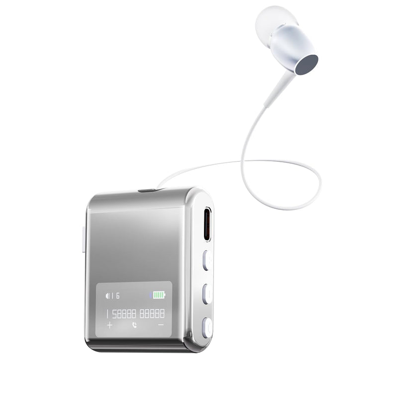 K89 Wireless Business Bluetooth Headset with LCD Display, Retractable Single Ear BT5.4 Earphone, Caller ID and Battery Level Indicator, Clip-On Hands-Free for Music, Driving, Sporting (Grey) Grey