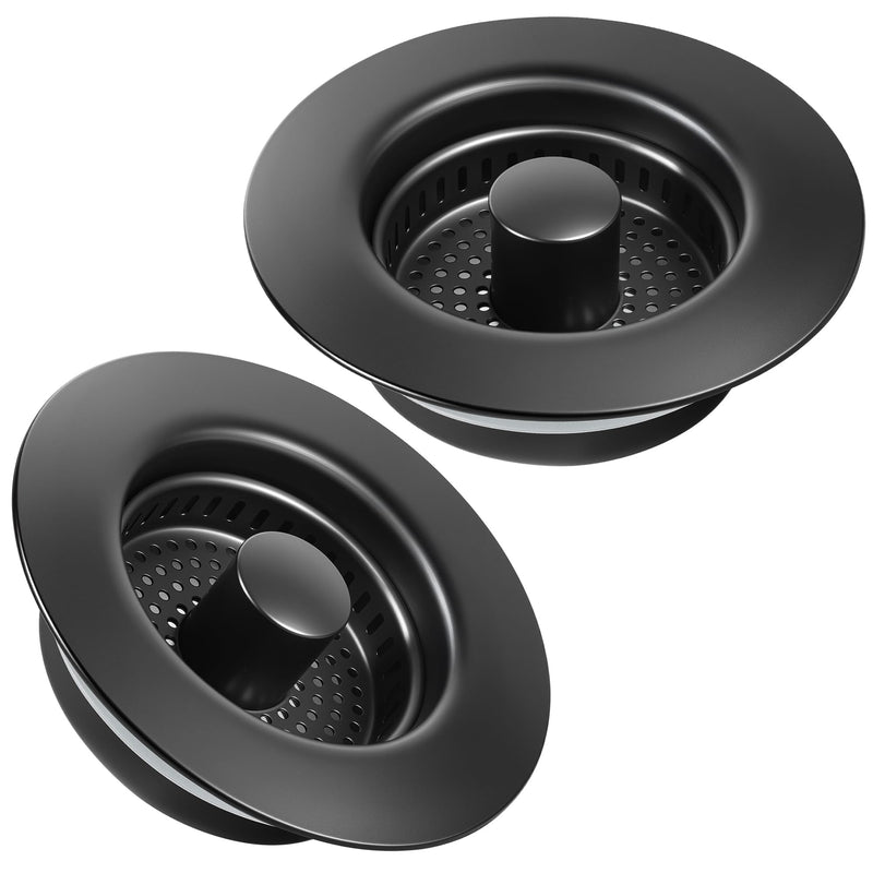 Kitchen Sink Drain Strainer 2 Pack, 304 Stainless Steel Pop Up Sink Stopper, Anti-Clogging Sink Drain Strainer for US Standard Kitchen Drain (Matte Black) Matte Black