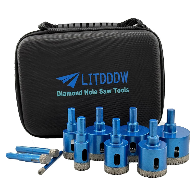 10 Pack Diamond Hole Saw Kit,Serrated Brazed Tile Hole Saw Kit,Dry & Wet Diamond Core Drill Bit Set(1/4" to 2") for Ceramic,Porcelain Tile,Granite,Marble,Stone 10Pcs Diamond Hole Saw Kit(1/4"-2")