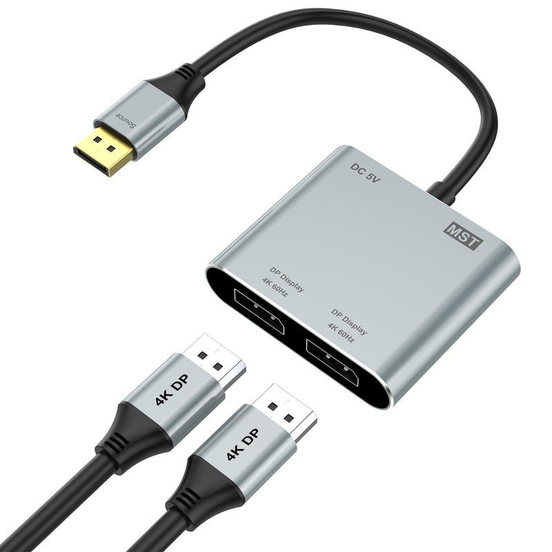 DisplayPort to Dual DisplayPort Splitter Adapter, 4K@60Hz Display Port Splitter Extended Display for Dual Monitors, DP1.4 Splitter 1 in 2 Out, DisplayPort MST Hub for PC, NVIDIA, AMD Graphic Card