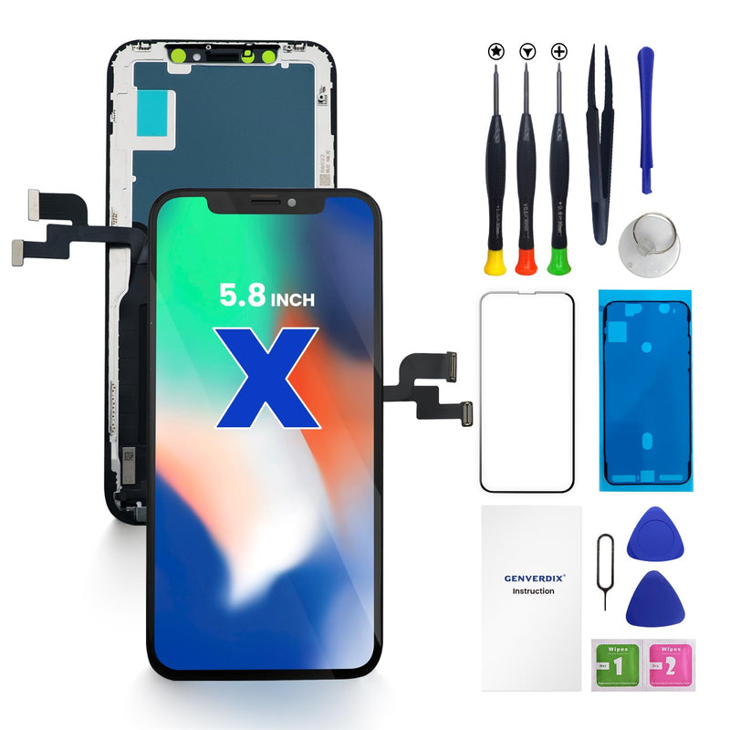 for iPhone X Screen Replacement 5.8" LCD Display Repair Kit | Sensitive 3D Touch Full Repair kit HD, Digitizer Assembly with Tools Set, Tempered Glass Protector, Waterproof Frame Adhesive for X