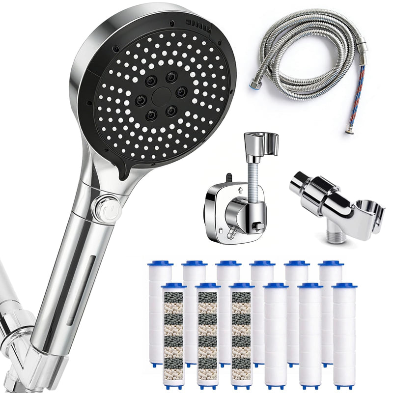 Filtered Shower Head with Handheld, High Pressure 6-Mode Water Softener for Hard Water, 12 Replacement Filters, 75" Anti-Burst Extra Long Hose & Adjustable Bracket for Healthier Skin and Hair L