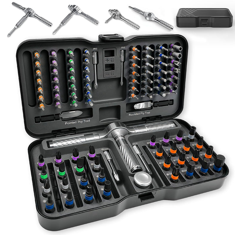 ViviDreamore 100 in1 Magnetic Ratcheting Screwdriver Set, 94 S2 Steel Bits, Storage Case for Computer, Drone, Furniture, Bicycle & DIY, Black
