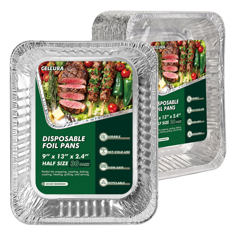 9x13 Aluminum Foil Pans 30 Pack, Disposable Half Size Deep Steam Foil Pans for Cooking, Roasting Turkey, Baking, Meal Prep, Parties & Food Prepping - Thanksgiving, Christmas, Parties, Catering