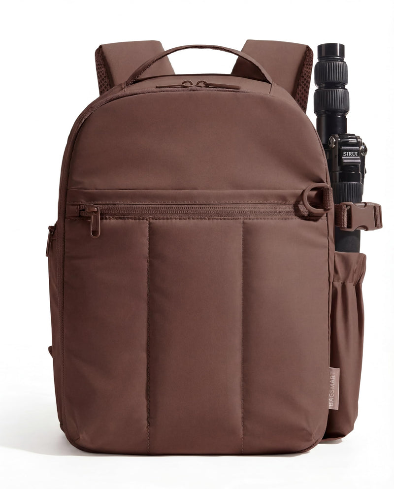 BAGSMART Camera Backpack for Women with Laptop Compartment, Coffee Brown | Puffy Camera Bags for Photographers, DSLR/SLR/Mirrorless Photography Camera Case, Water-resistant Travel Backpack