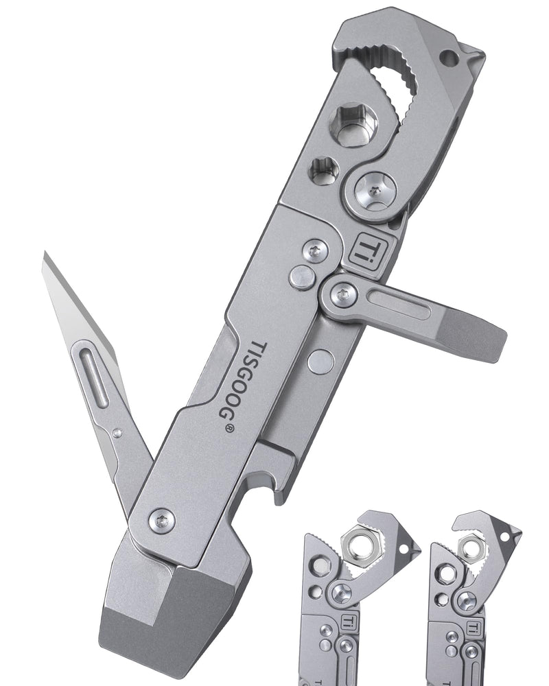 Titanium Pry Bar, EDC Multitool with Folding knife, Wrench, Screwdriver, Bottle Opene, Ruler, SIM Card Removal Tool, Ruler, EDC Pocket Multi Tool Tc04 Silver