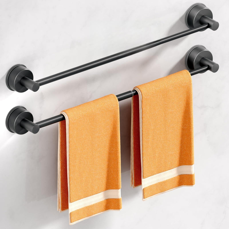 Adjustable Suction Cup Towel Bar for Bathroom Wall, 14.6-24 Inch Stainless Steel No-Drill Suction Towel Bar, Heavy Duty Shower Towel Rack for Bathroom, Glass Door & Tile Wall (Black, 2 Pack) Black