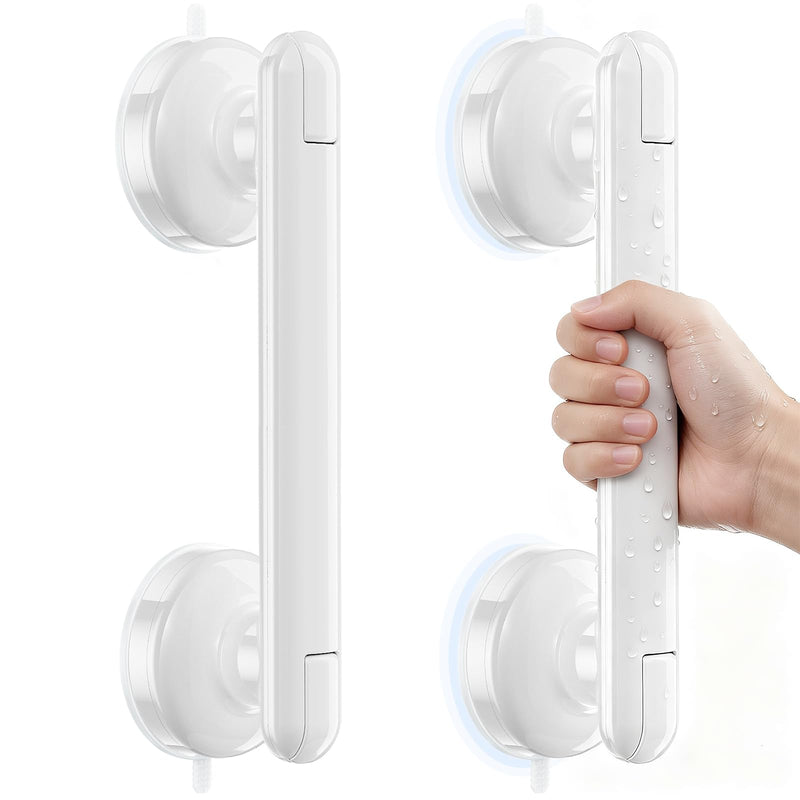 Suction Shower Handle, 2 Pack Grab Bars for Shower and Bathroom, Removable Safety Grip No Drilling & Waterproof, Heavy Duty Suction Cup Bath Handrails Grab Bars for Bathtubs, 11 inch - White