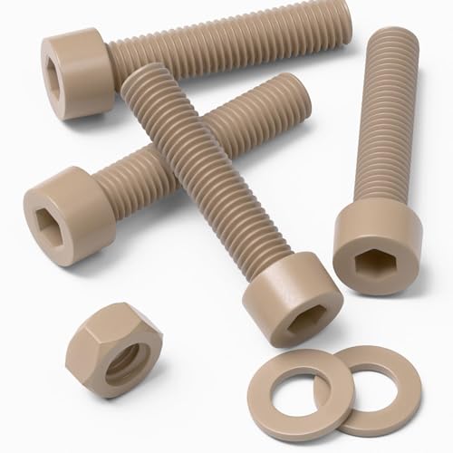 5X Natural PEEK Socket Head Screws & Bolts M8 x 40mm, Nuts & Washers