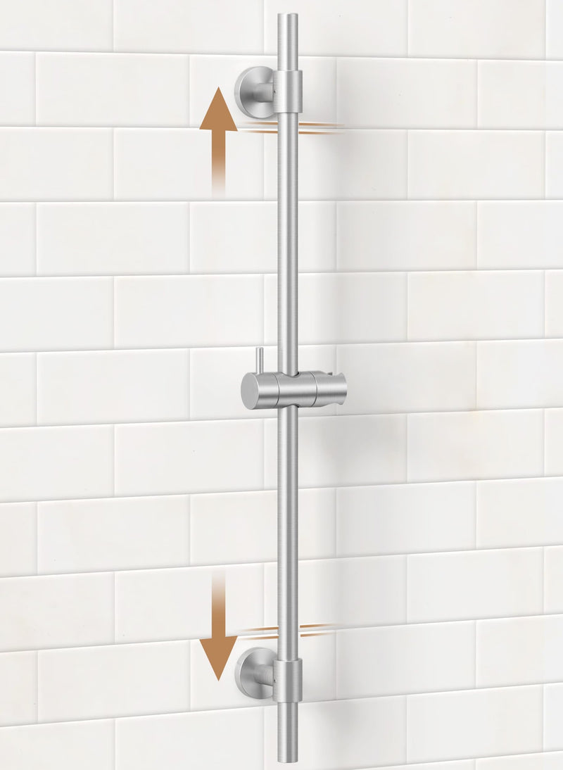 KES All Metal Shower Slide Bar 30-Inch (Non-Plastic) with Adjustable Shower Head Holder, 18/8 Stainless Steel Shower Slide Bar with Adjustable Bracket Cover Existing Holes, Brushed Steel, F210S78-BS