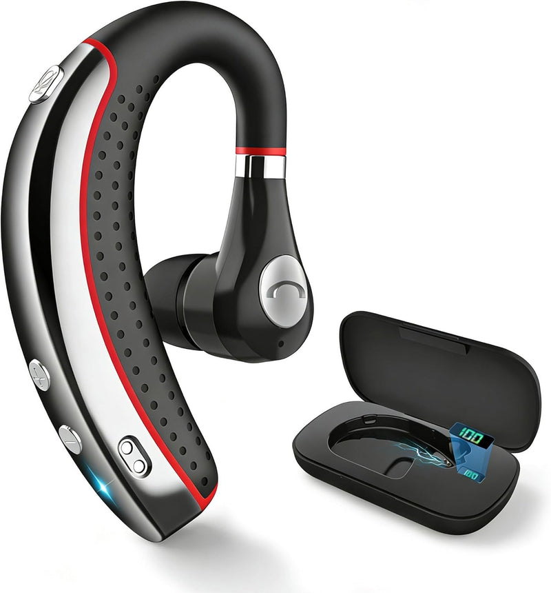 SneKa Bluetooth Headset, Wireless Bluetooth Earpiece with 500mAh Charging Case, 72-Hour Talk Time, and for iOS/Android Phones, V5.3 Hand-Free Headphones for Trucker, Office,Business Red