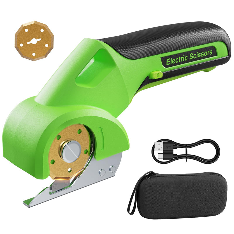 4V 2000mAh Cordless Cardboard Cutter, Electric Box Cutter for Cardboard with 2 Titanium Blades, LED & Safety Lock, Max Cutting1/4", Rotary Cutter for Fabric, Wire Rope Cutters - Emerald Green