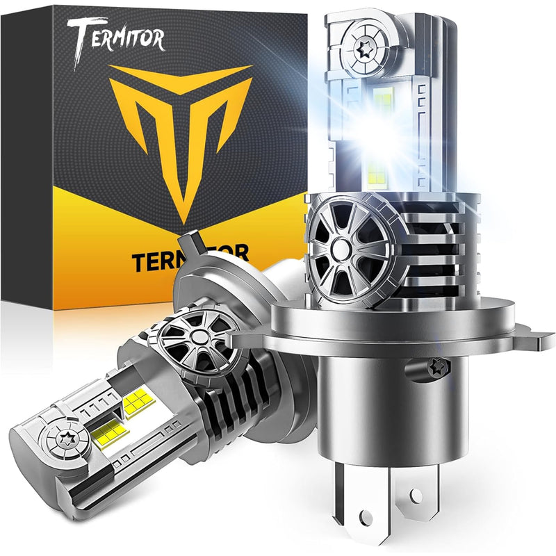  [AUSTRALIA] - Upgraded H4/9003/HB2 Light bulb Hi/Low Beam, 50000LM 1000% Super Brighter, 6500K Cool White, H4 9003 Fog Light Bulbs with Cooling Fan, 1:1 Halogen Size, Pack of 2 Headlight Lenses H4/HB2