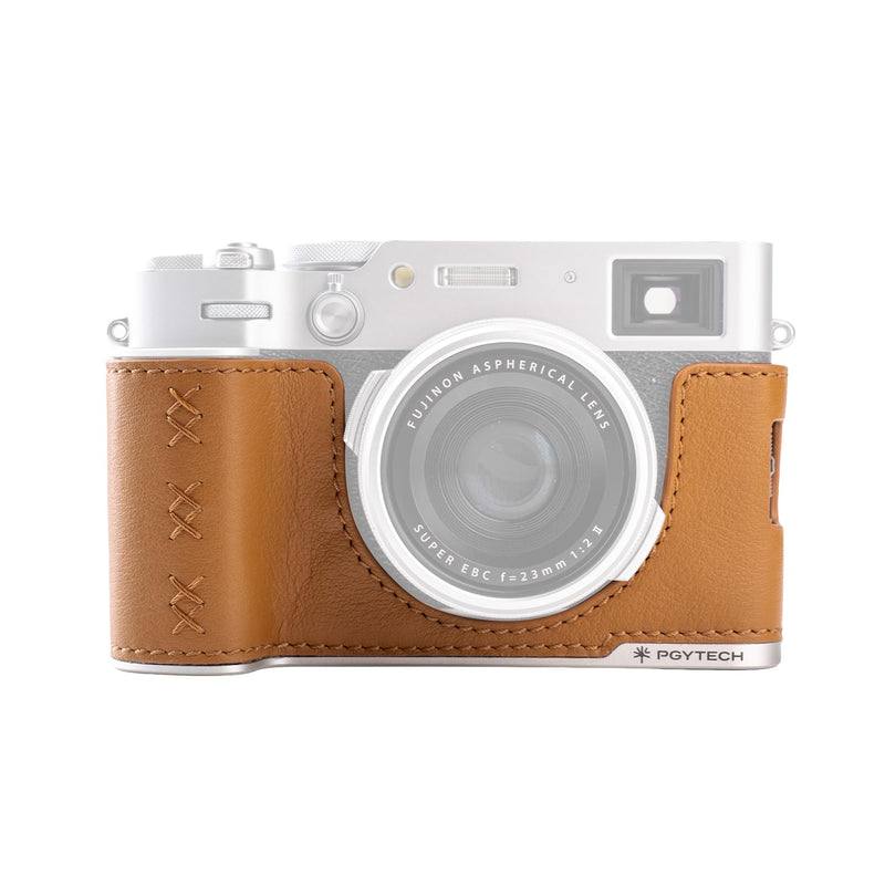 PGYTECH Genuine Leather Camera Half Case for FUJIFILM X100 VI Clay Brown | Retro Style Leather Protector with Integrated Grip Handle, Aluminum Alloy Base & SD Card Slot