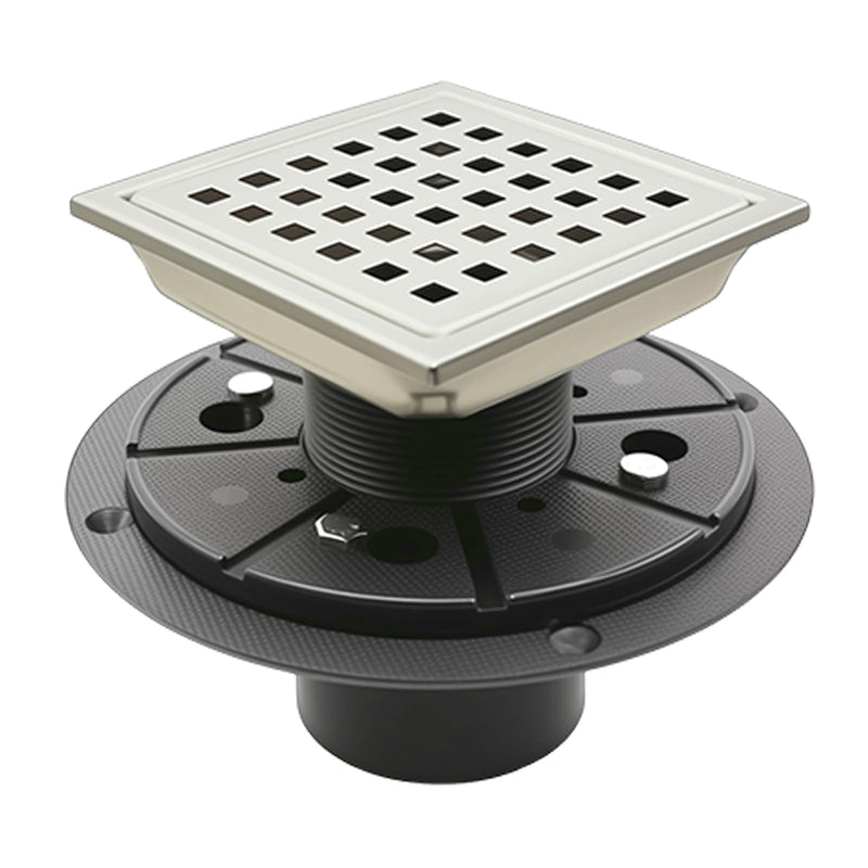 4" Square Shower Floor Drain with Flange,Quadrato Pattern Grate Removable,Food-Grade SUS 304 Stainless Steel,Watermark&CUPC Certified,Brushed (Brushed Nickel, 4 Inch) Brushed Nickel