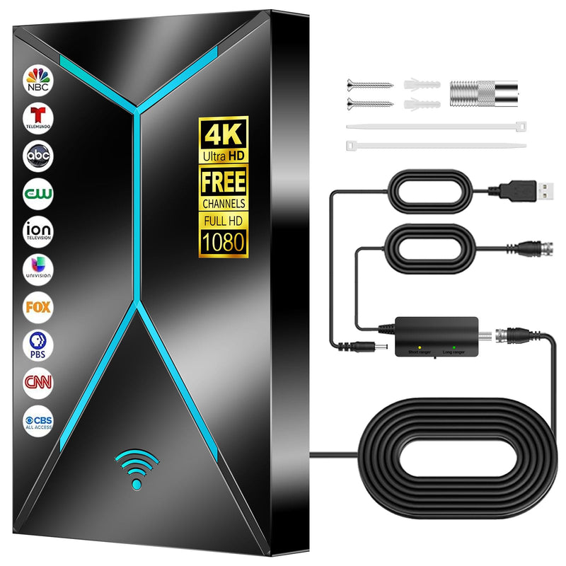  [AUSTRALIA] - 2026 Upgraded TV Antenna Indoor Outdoor, 3200+ Miles Long Range Digital HDTV Antenna with Signal Amplifier Booster, 26FT Coaxial Cable for Local Channels, Supports 4K 8K 1080p for Smart & Older TVs Black Medium