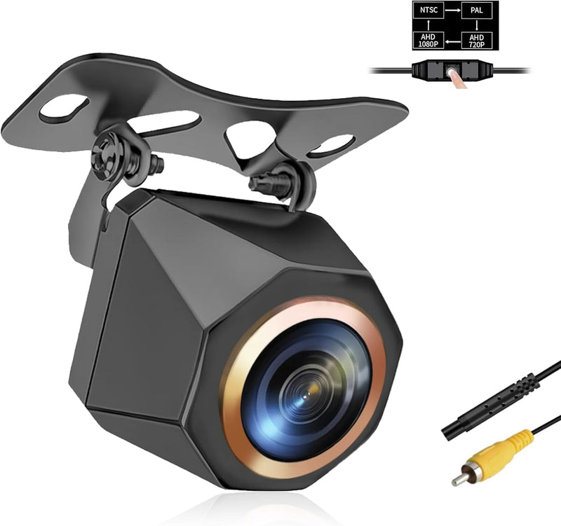 1080P Backup Camera for Car, 3MP 170° AHD CVBS Universal Rear View Camera with Night Vision & 4 Modes,12-24V, IP68K, Guide Line, Mirror/Normal Switch,Rear/Front/Side cam for car,SUV,truck, large truck 1080P