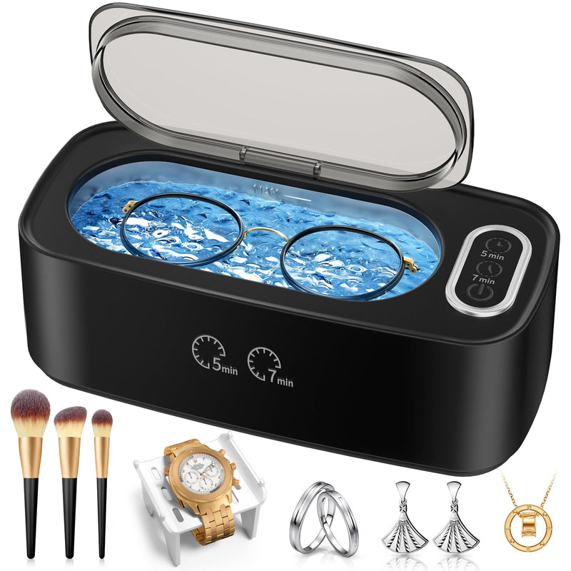 Ultrasonic Cleaner, 48kHz Ultrasonic Jewelry Cleaner Machine for Eyeglasses, Jewelry, Rings, Watch Straps, Dentures and More, Dual Cleaning Modes & 304 Stainless Steel Tank, 400ML Capacity, Black