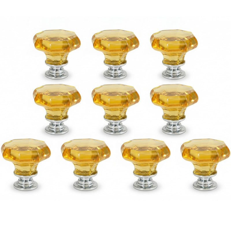 Dixiao 16 Pcs Gold Yellow Crystal Cabinet Knobs, Glass Furniture DoorKnobs, Crystal Cupboard Handles, Decorative Hardware Glass Dresser Drawer Pulls Golden Yellow