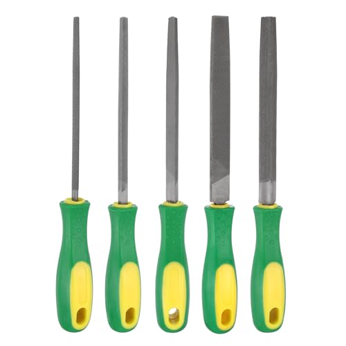 HARFINGTON 5pcs Metal File Set 6" Coarse Teeth High Carbon Steel Hand Files with PP Handle Square/Flat/Triangle/Half-Round/Round for Metal Wood Stone Grinding Polishing Engraving 6 Inch