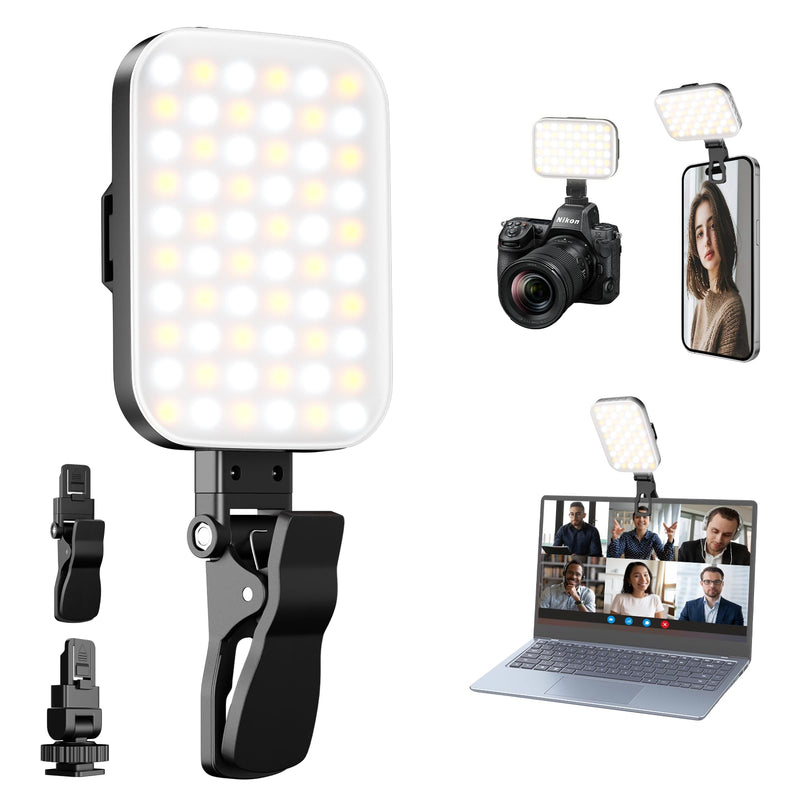 EMART 60 LED Selfie Light for iPhone Protable Clip Light for Phone Camera | 360° & 160° Rotatable Adapter Attachment, CRI 97+ 2200mAh Rechargeable, Ideal for Influencer Video Recording Makeup