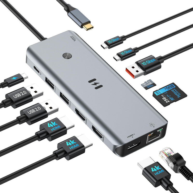 Selore USB C Docking Station 3 Monitors 3 HDMI 13-in-1 Laptop Hub | Triple HDMI, 10Gbps USB A/C 3.1, 100W PD Charging, Gigabit Ethernet, SD/microSD Reader for Windows Laptops Dell/HP/Lenovo 13-in-1 3 HDMI