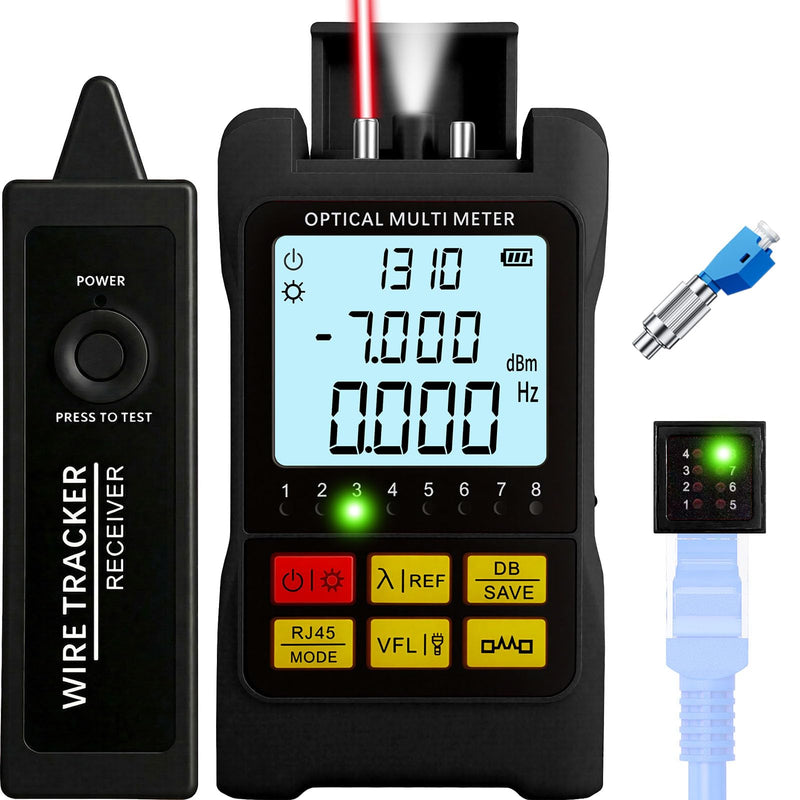 Portable 5-in-1 Fiber Optic Cable Tester with Optical Power Meter, Cable Finder,Visual Fault Locator & RJ45 Network Cable Test, SC/FC/ST Universal Interface with LC Adapter Black