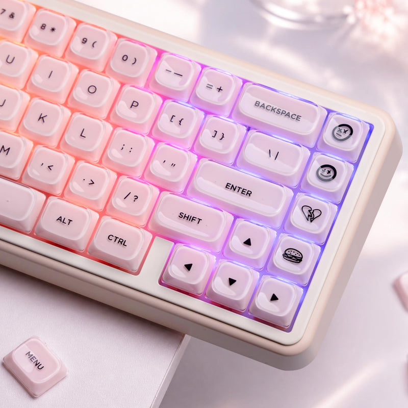 Womier Low Profile Keycaps, Jelly Pink Keycaps, Shine Through Key caps | 127 Keys Custom Keycaps for Mechanical Keyboard 60% 65% 75% 80% 100% Cherry Gateron MX Switches A-Pink