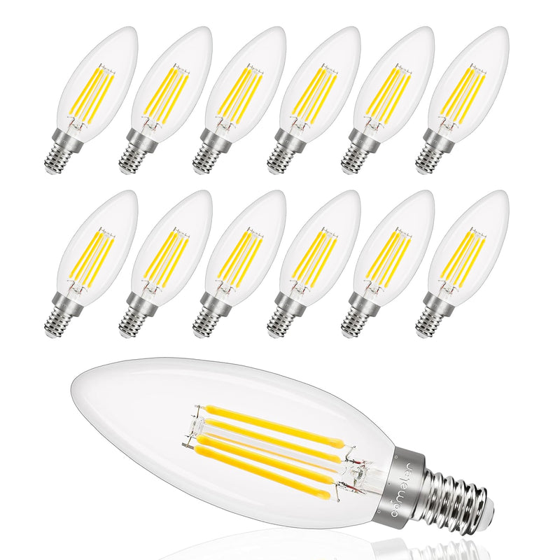 comzler E12 LED Candelabra Bulb Dimmable, 4000K Natural White, 4Watt 40W Equivalent, Type B Chandelier Light Bulb, B11 Edison Filament for Ceiling Fan, 400LM, Pack of 12 12 Count (Pack of 1)