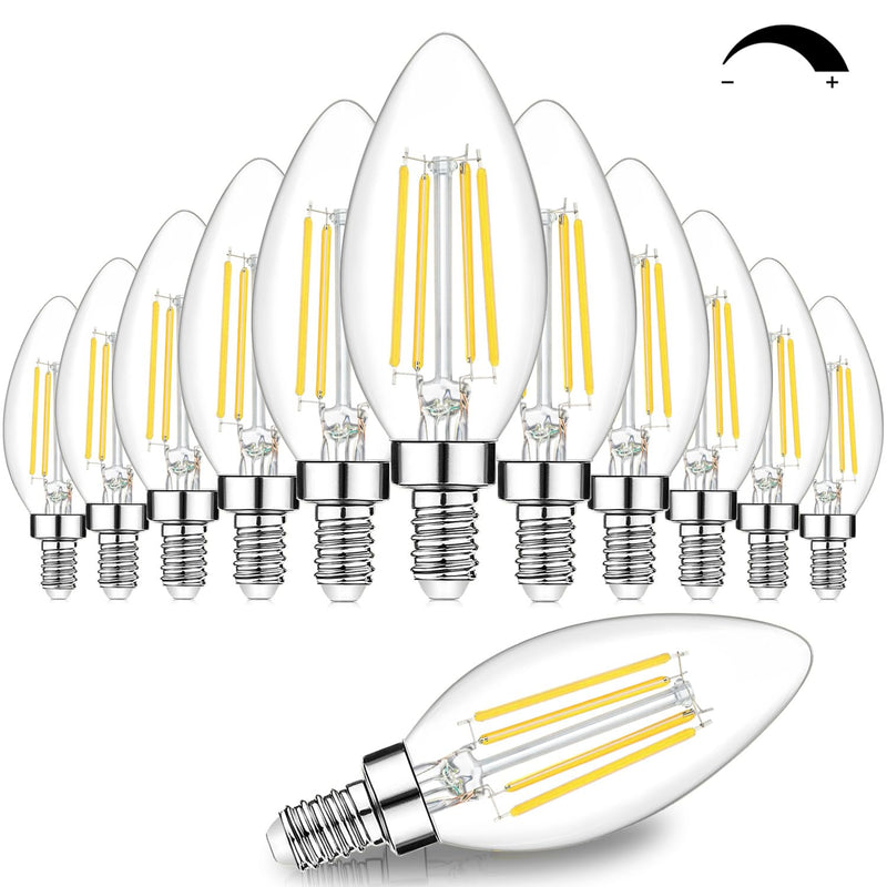 12-Pack Dimmable E12 LED Candelabra Bulbs 60W Equivalent, 4000K Cool White, 600 Lumens B11 Candle Base 6W C35 LED Filament Vintage Light Bulbs, Clear Glass for Chandelier Ceiling Fan High CRI 90+ Cool White 4000k 12 Count (Pack of 1)